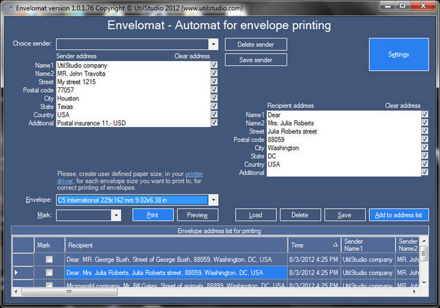 Click to view Envelomat 1.2.55 screenshot